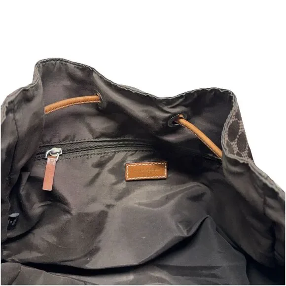 Vintage Kate Spade Brown Canvas Drawstring Bucket Bag Dot Geometric Print - Picture 8 of 13